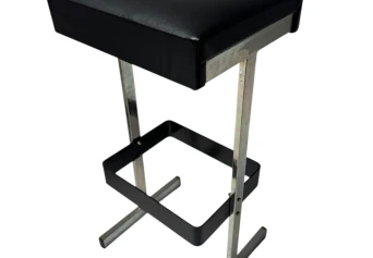 Four Mid-Century Modern Bar Stools with Black Leather Seats, 1970s